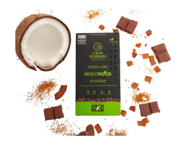 Chocolate 46% Cacau ao Leite de Coco com Coco Crocante 80g-COCO ROCK ...