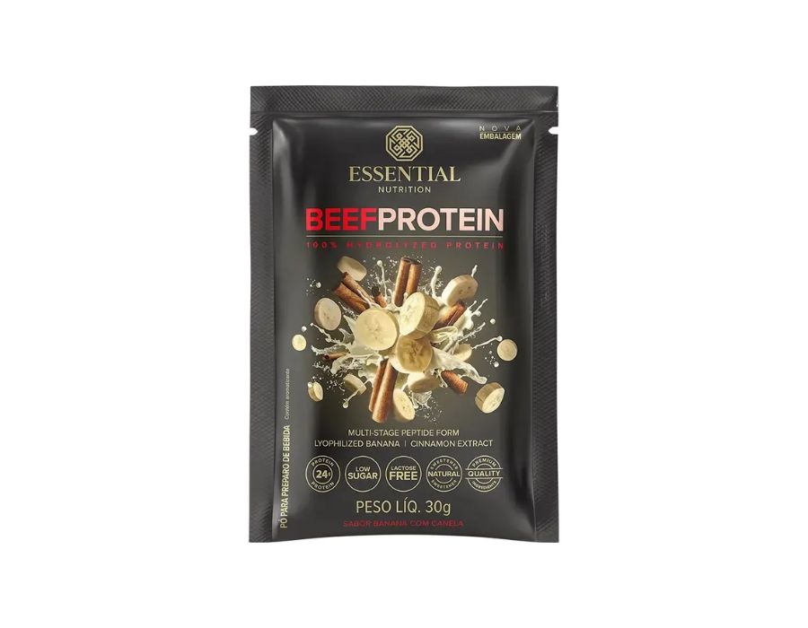Sachê Beef Protein Banana com Canela 30g - ESSENTIAL NUTRITION Sache Beef Protein Banana com Canela 30g ESSENTIAL NUTRITION
